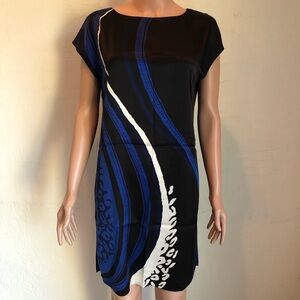 Silk Elie Tahari Chiffon Blue Waterfall Cap Sleeves Mini Dress Women’s Size M